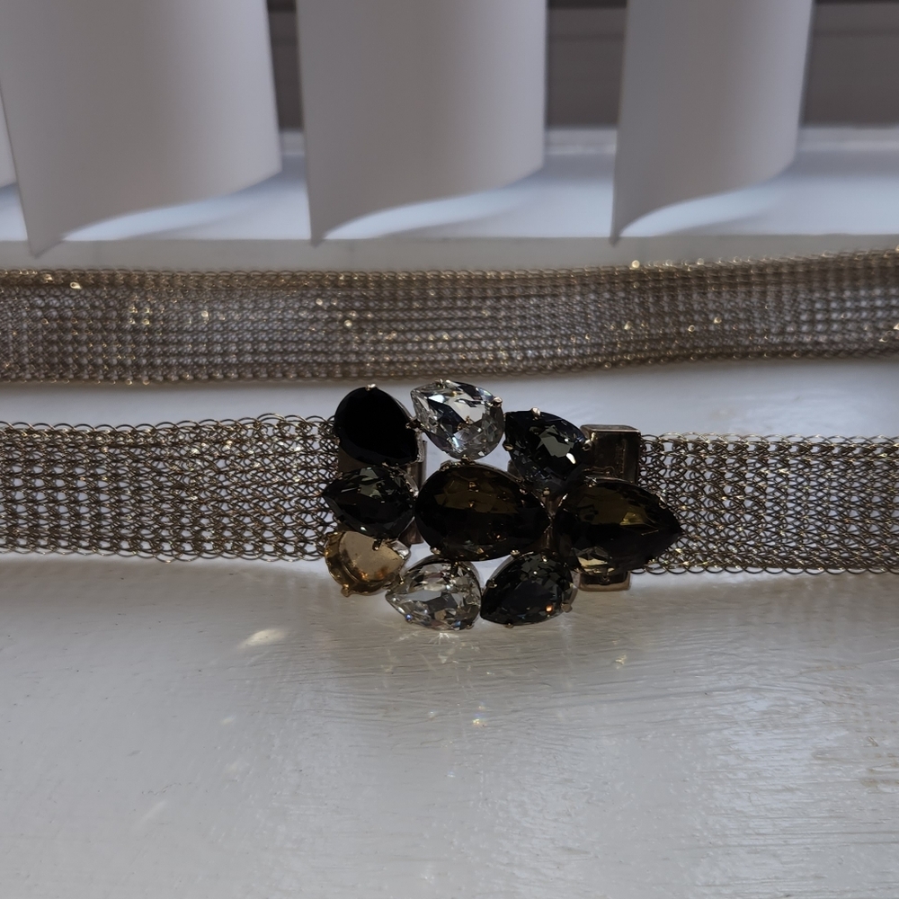 Oscar De La Renta Belt Mesh Metal Gold 1 Crystal Missing